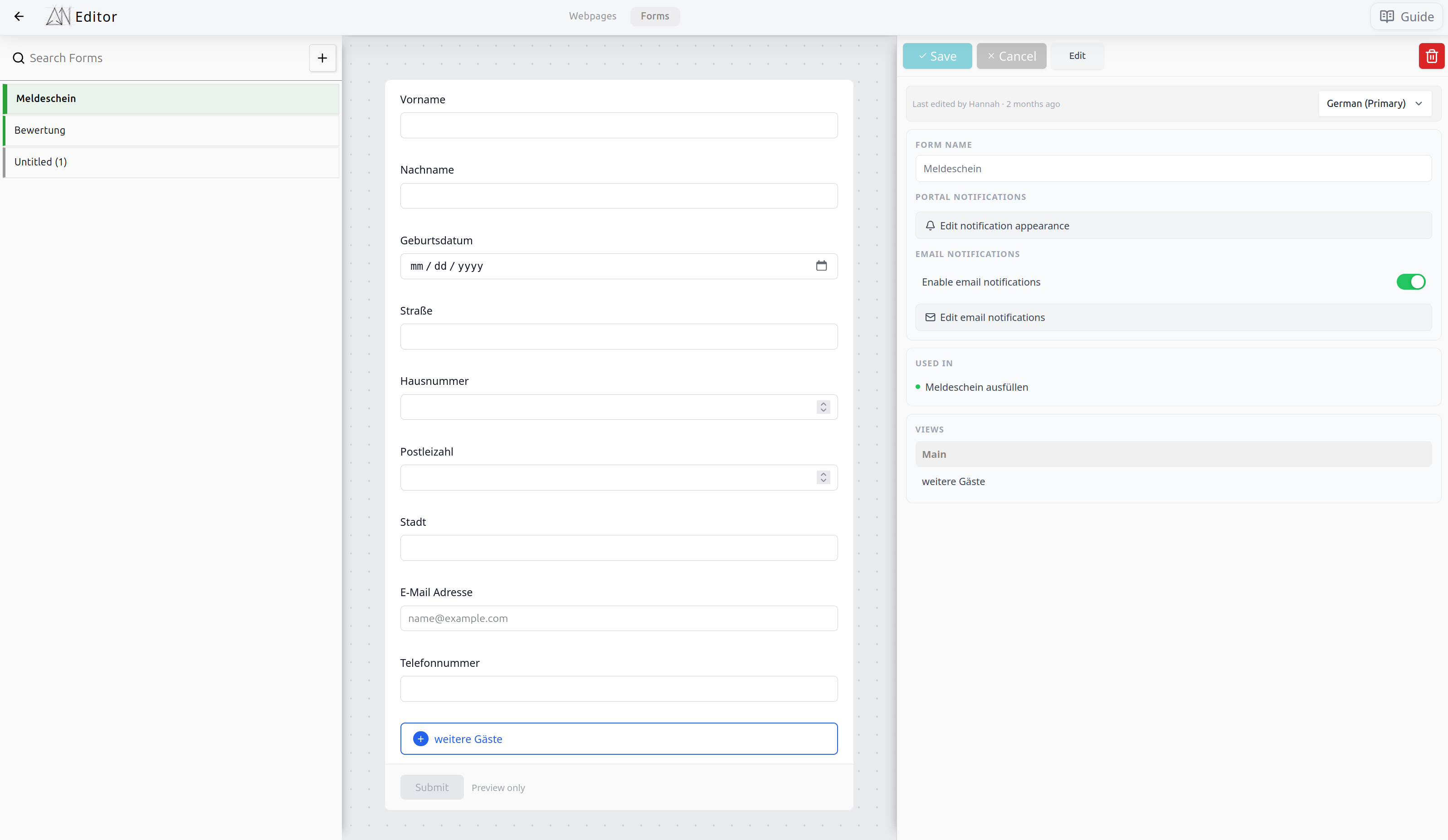 Anjono editor — designing guest forms